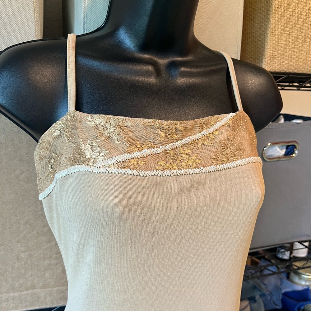 Cream Lace-Trim Slip Maxi Dress with Spaghetti Straps - Picture 6 of 9